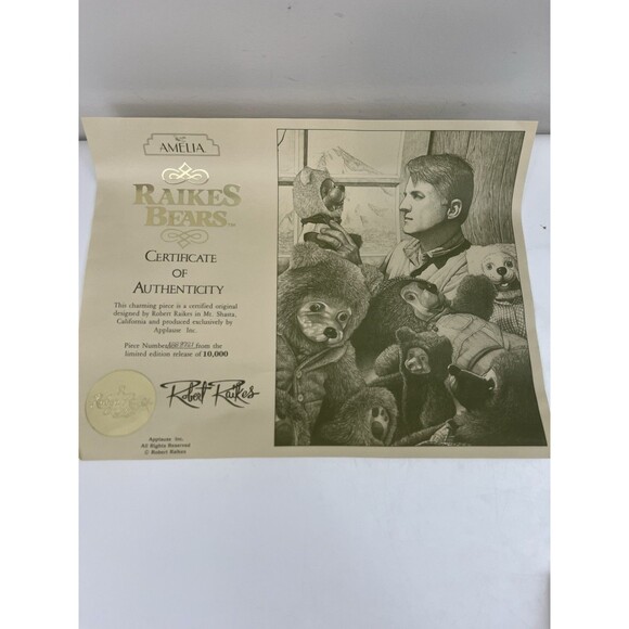 Vintage Robert Raikes Bear Pink Aviator Amelia Earhart Wooden Face Feet Tag NEW - Picture 8 of 11